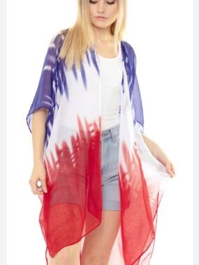 Lane Bryant Red, White & Blue Sheer Tie-Dye Kimono